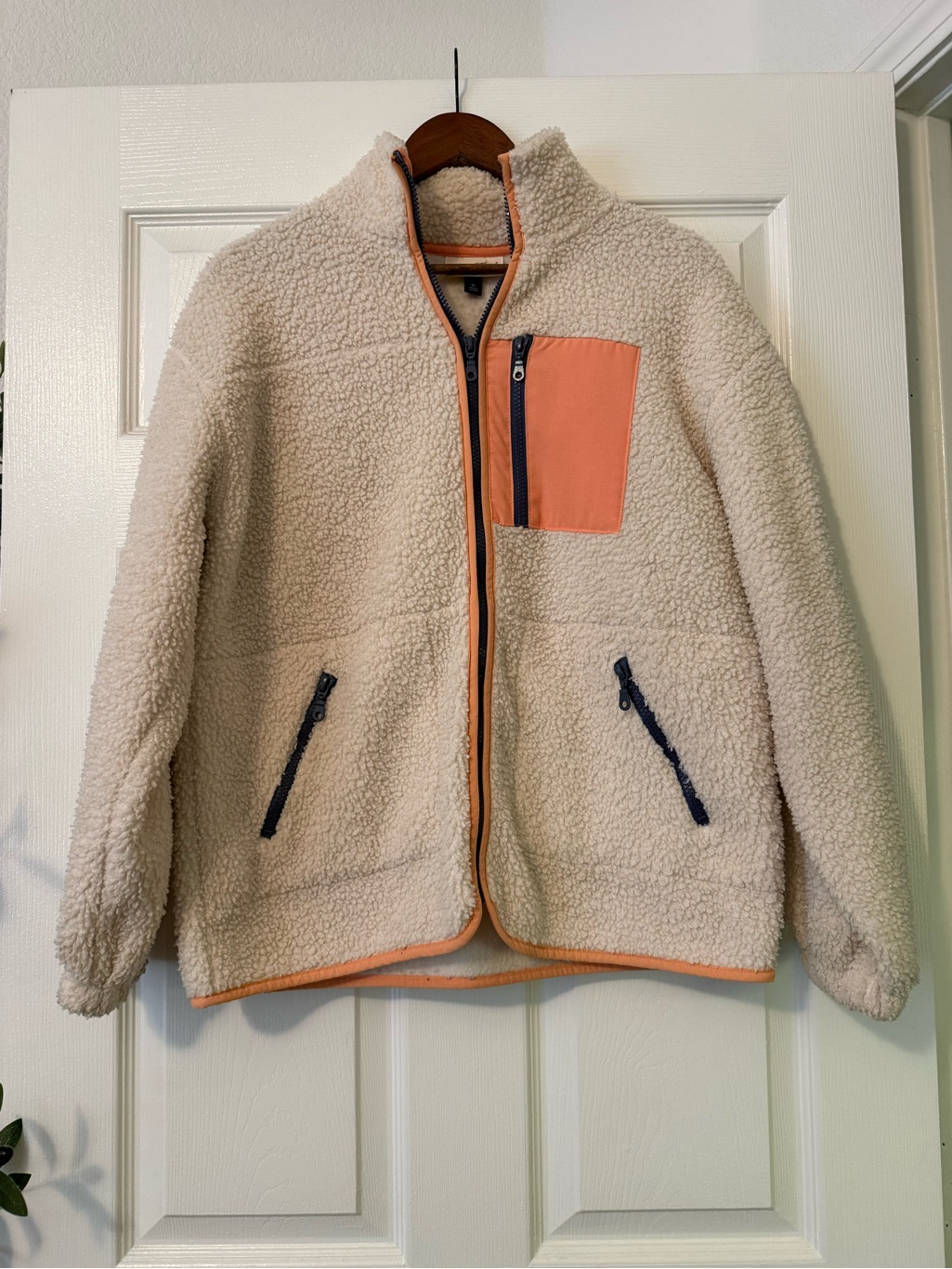 Universal Thread Cream Sherpa Jacket With Coral Accent